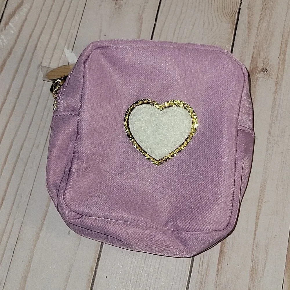 PINK LILY BOUTIQUE Heart Purple Patch Mini Travel Cosmetic Jewelry Pouch Bag